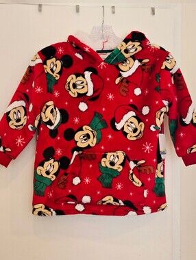 5T Mickey Mouse Red Holiday Fleece Hoodie for Kids